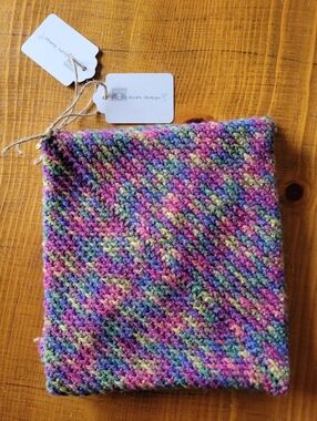 Set of 2 Hand Crocheted Double Thick Hot Pads Trivet Pink Blue Green 7x7.5 In